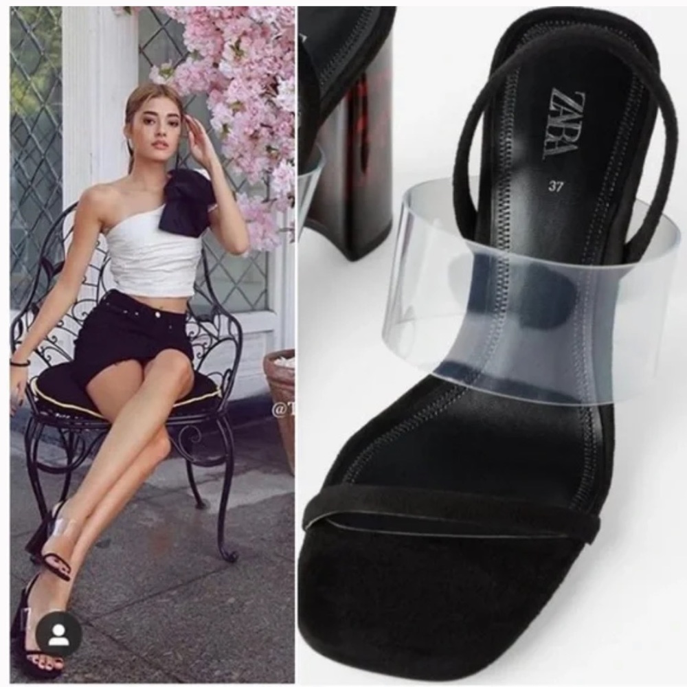 Zara Clear Strap Tortoise Shell Block Heel Sandals - image 2